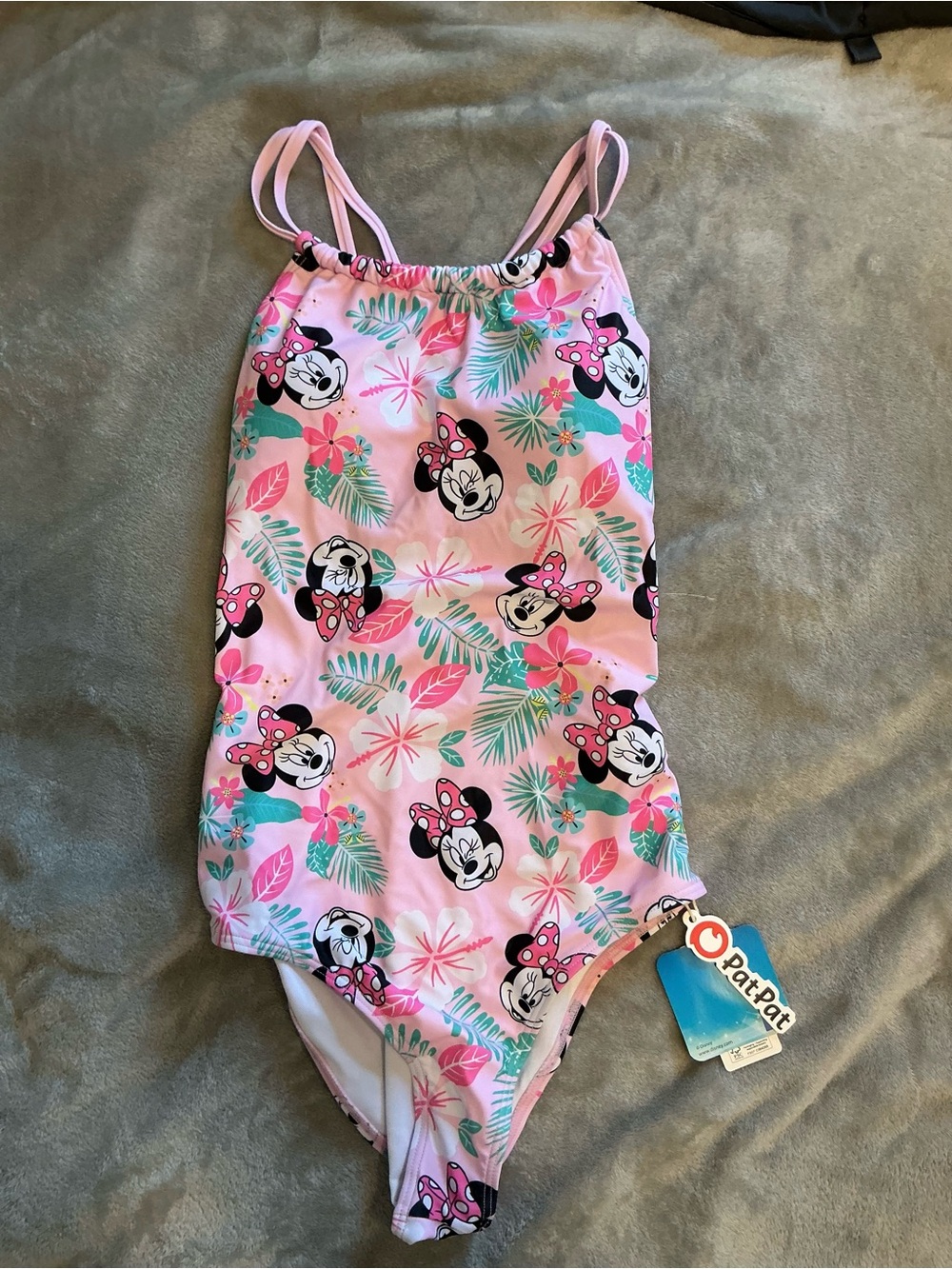 PatPat Pink Minnie Mouse Tropical Print One-Piece Swimsuit